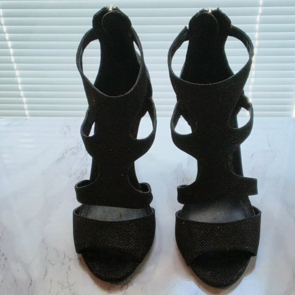 Maripe Womens Black Sparkly Glitter Stiletto 4" Heels Black High Heels Size 9 - Picture 3 of 16